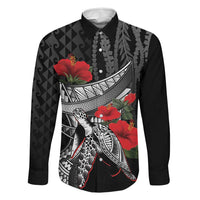 Hawaiian Honu Personalized Family Matching Short Sleeve Bodycon Dress and Hawaiian Shirt Black Tribal Hook Pattern LT9 Dad's Shirt - Long Sleeve Black - Polynesian Pride