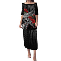 Hawaiian Honu Personalized Puletasi Black Tribal Hook Pattern LT9 Long Dress Black - Polynesian Pride