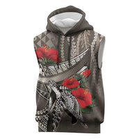 Hawaiian Honu Personalized Sleeveless Hoodie Mocha Mousse Hibiscus Tribal Hook Pattern LT9 Mocha - Polynesian Pride