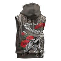 Hawaiian Honu Personalized Sleeveless Hoodie Mocha Mousse Hibiscus Tribal Hook Pattern LT9 - Polynesian Pride