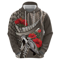 Hawaiian Honu Personalized Zip Hoodie Mocha Mousse Hibiscus Tribal Hook Pattern LT9 - Polynesian Pride