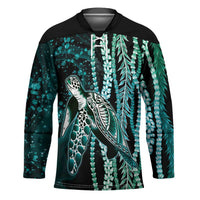 Hawaiian Honu Personalized Hockey Jersey Dark Cyan Maile Pikake Flower Lei Inspired