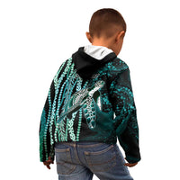 Hawaiian Honu Personalized Kid Hoodie Dark Cyan Maile Pikake Flower Lei Inspired