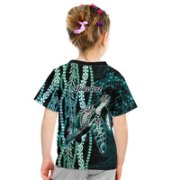 Hawaiian Honu Personalized Kid T Shirt Dark Cyan Maile Pikake Flower Lei Inspired