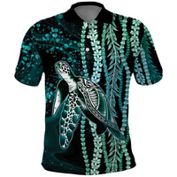 Hawaiian Honu Personalized Polo Shirt Dark Cyan Maile Pikake Flower Lei Inspired