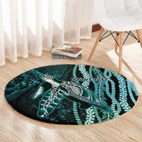 Hawaiian Honu Personalized Round Carpet Dark Cyan Maile Pikake Flower Lei Inspired