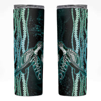 Hawaiian Honu Personalized Skinny Tumbler Dark Cyan Maile Pikake Flower Lei Inspired LT9 Cyan - Polynesian Pride