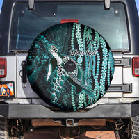 Hawaiian Honu Personalized Spare Tire Cover Dark Cyan Maile Pikake Flower Lei Inspired