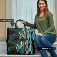 Hawaiian Honu Personalized Travel Bag Dark Cyan Maile Pikake Flower Lei Inspired