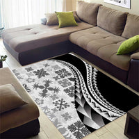 Black Hawaiian Quilt Pattern Area Rug Mixed Polynesian Tribal Arty