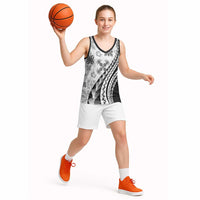 Black Hawaiian Quilt Pattern Basketball Jersey Mixed Polynesian Tribal Arty - Polynesian Pride