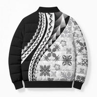 Black Hawaiian Quilt Pattern Bomber Puffer Jacket Mixed Polynesian Tribal Arty - Polynesian Pride