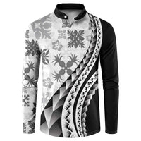 Black Hawaiian Quilt Pattern Button Sweatshirt Mixed Polynesian Tribal Arty LT9 Black - Polynesian Pride