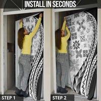 Black Hawaiian Quilt Pattern Door Cover Mixed Polynesian Tribal Arty - Polynesian Pride