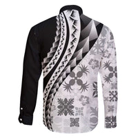 Black Hawaiian Quilt Pattern Family Matching Off The Shoulder Long Sleeve Dress and Hawaiian Shirt Mixed Polynesian Tribal Arty