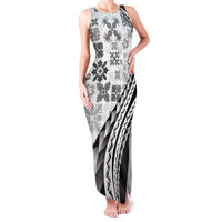Black Hawaiian Quilt Pattern Family Matching Tank Maxi Dress and Hawaiian Shirt Mixed Polynesian Tribal Arty LT9 Mom's Dress Black - Polynesian Pride