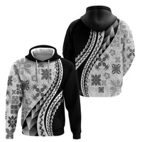 Black Hawaiian Quilt Pattern Hoodie Mixed Polynesian Tribal Arty