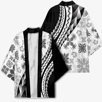 Black Hawaiian Quilt Pattern Kimono Mixed Polynesian Tribal Arty - Polynesian Pride