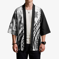 Black Hawaiian Quilt Pattern Kimono Mixed Polynesian Tribal Arty - Polynesian Pride