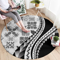 Black Hawaiian Quilt Pattern Round Carpet Mixed Polynesian Tribal Arty