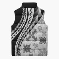 Black Hawaiian Quilt Pattern Sleeveless Puffer Jacket Mixed Polynesian Tribal Arty - Polynesian Pride