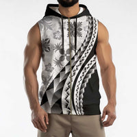 Black Hawaiian Quilt Pattern Sleeveless Zip Hoodie Mixed Polynesian Tribal Arty - Polynesian Pride