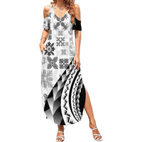 Black Hawaiian Quilt Pattern Summer Maxi Dress Mixed Polynesian Tribal Arty