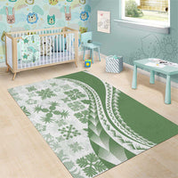 Green Hawaiian Quilt Pattern Area Rug Mixed Polynesian Tribal Arty