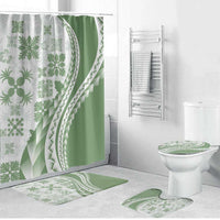 Green Hawaiian Quilt Pattern Bathroom Set Mixed Polynesian Tribal Arty - Polynesian Pride