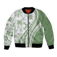 Green Hawaiian Quilt Pattern Bomber Jacket Mixed Polynesian Tribal Arty LT9 Unisex Green - Polynesian Pride