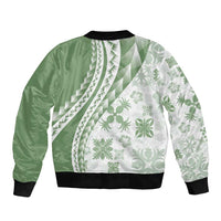 Green Hawaiian Quilt Pattern Bomber Jacket Mixed Polynesian Tribal Arty LT9 - Polynesian Pride