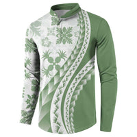 Green Hawaiian Quilt Pattern Button Sweatshirt Mixed Polynesian Tribal Arty LT9 - Polynesian Pride