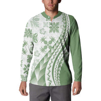 Green Hawaiian Quilt Pattern Button Sweatshirt Mixed Polynesian Tribal Arty LT9 - Polynesian Pride