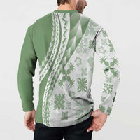 Green Hawaiian Quilt Pattern Button Sweatshirt Mixed Polynesian Tribal Arty LT9 - Polynesian Pride