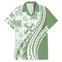 Green Hawaiian Quilt Pattern Family Matching Summer Maxi Dress and Hawaiian Shirt Mixed Polynesian Tribal Arty LT9 Dad's Shirt - Short Sleeve Green - Polynesian Pride