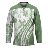 Green Hawaiian Quilt Pattern Hockey Jersey Mixed Polynesian Tribal Arty LT9 Unisex Green - Polynesian Pride