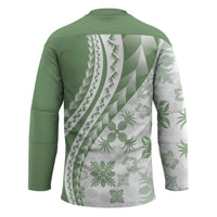 Green Hawaiian Quilt Pattern Hockey Jersey Mixed Polynesian Tribal Arty - Polynesian Pride