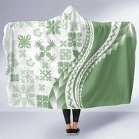 Green Hawaiian Quilt Pattern Hooded Blanket Mixed Polynesian Tribal Arty