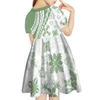 Green Hawaiian Quilt Pattern Kid Short Sleeve Dress Mixed Polynesian Tribal Arty