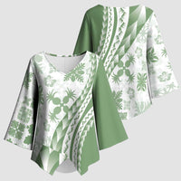 Green Hawaiian Quilt Pattern Kimono Sleeve Blouse Mixed Polynesian Tribal Arty - Polynesian Pride