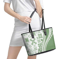 Green Hawaiian Quilt Pattern Leather Tote Bag Mixed Polynesian Tribal Arty LT9 - Polynesian Pride