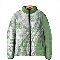 Green Hawaiian Quilt Pattern Padded Jacket Mixed Polynesian Tribal Arty - Polynesian Pride