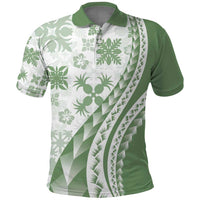 Green Hawaiian Quilt Pattern Polo Shirt Mixed Polynesian Tribal Arty