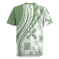 Green Hawaiian Quilt Pattern Rugby Jersey Mixed Polynesian Tribal Arty LT9 - Polynesian Pride