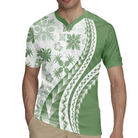 Green Hawaiian Quilt Pattern Rugby Jersey Mixed Polynesian Tribal Arty LT9 - Polynesian Pride