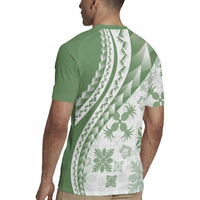 Green Hawaiian Quilt Pattern Rugby Jersey Mixed Polynesian Tribal Arty LT9 - Polynesian Pride