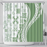 Green Hawaiian Quilt Pattern Shower Curtain Mixed Polynesian Tribal Arty