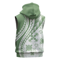 Green Hawaiian Quilt Pattern Sleeveless Hoodie Mixed Polynesian Tribal Arty - Polynesian Pride
