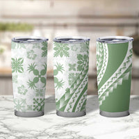 Green Hawaiian Quilt Pattern Tumbler Cup Mixed Polynesian Tribal Arty