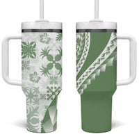 Green Hawaiian Quilt Pattern Tumbler With Handle Mixed Polynesian Tribal Arty